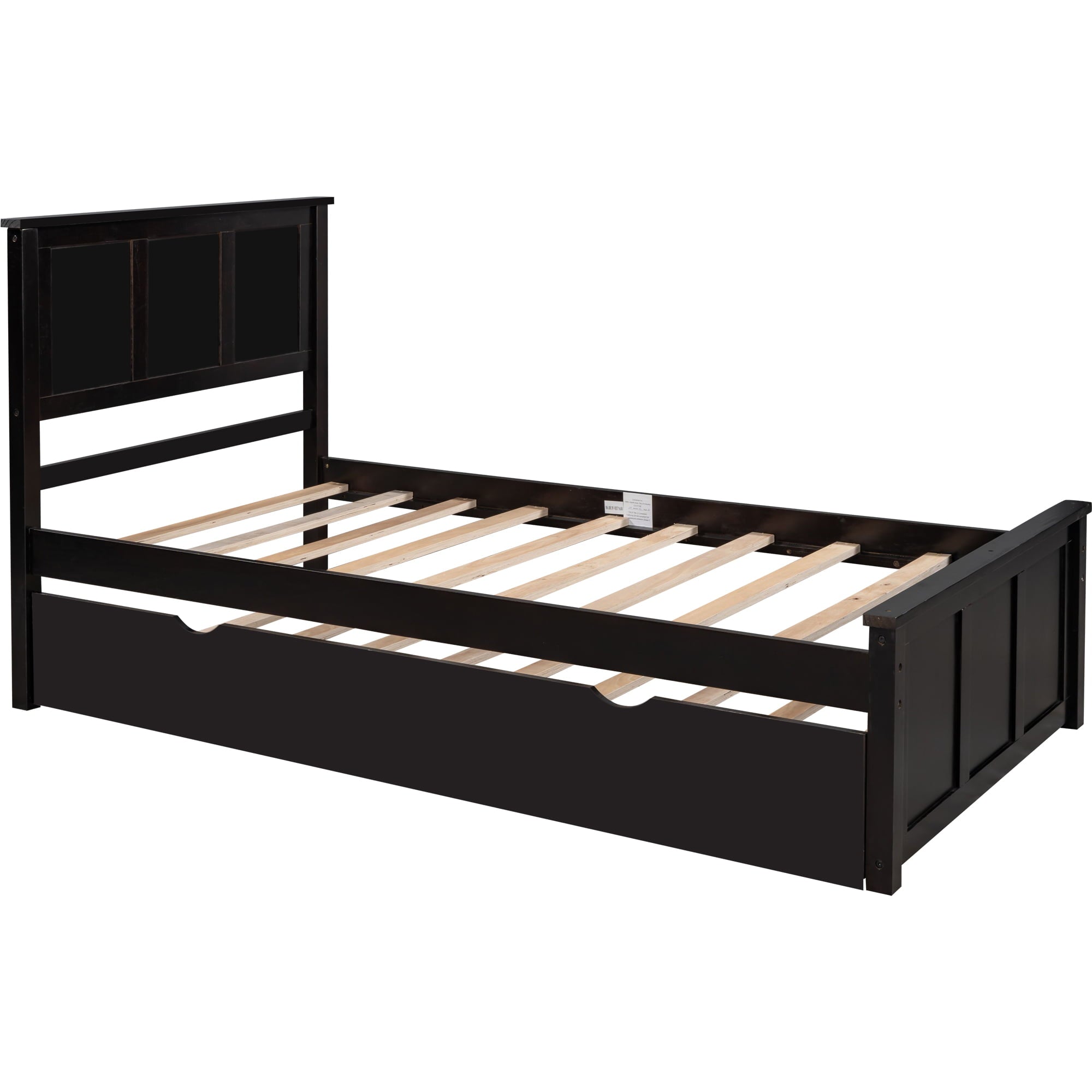 Euroco Wood Twin Platform Bed with Headboard & Trundle for Child, Espresso