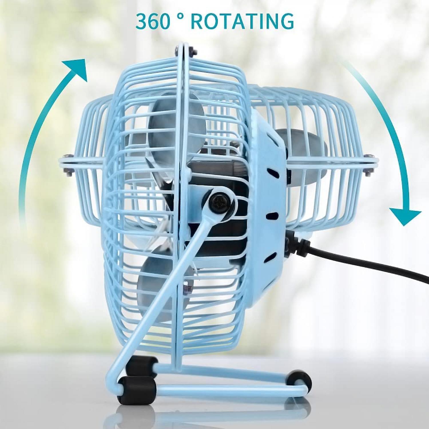 4 Inch Small Usb Desk Fan， Mini Quiet Fan With Metal Construction Strong Airflow 360adjustable Tilt Angle， Personal Cooling Fan For Desktop Office (bl