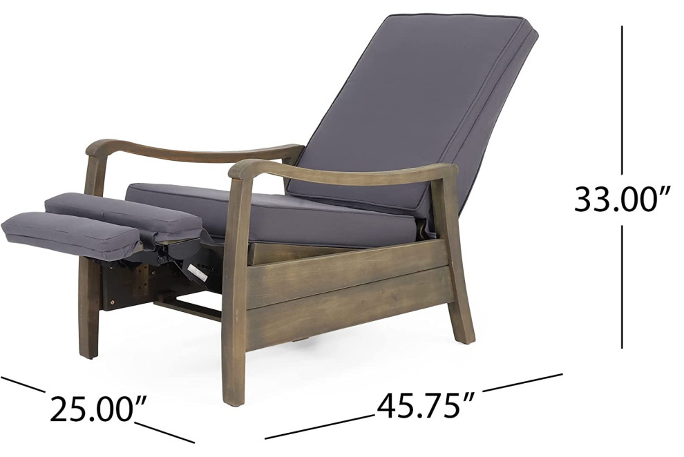 Patio Recliner Chair  Acacia Frame and Waterproof Cushions   Transitional   Outdoor Lounge Chairs   by Decor Love  Houzz