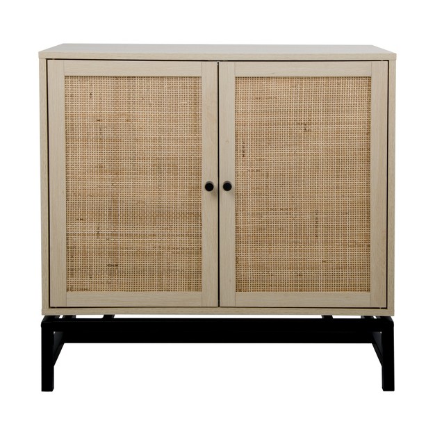 Set Of 2 Natural Rattan 2 Door Cabinets With 1 Adjustable Internal Shelf Modernluxe