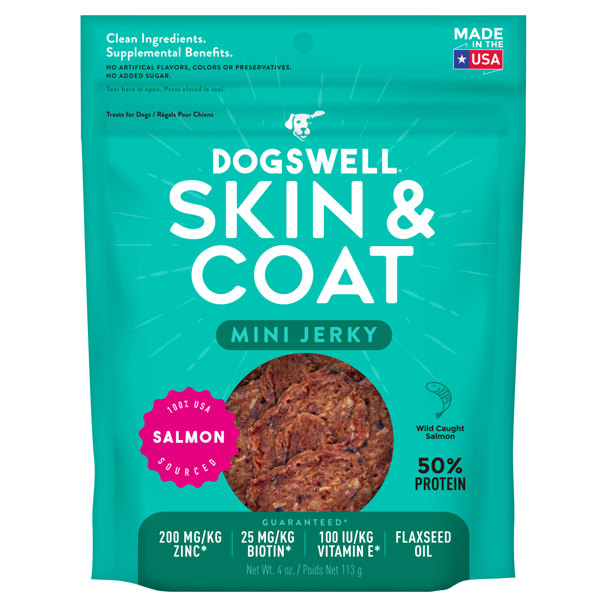 Dogswell Skin  Coat Jerky Minis Grain-Free Salmon for Dogs， 4 oz.