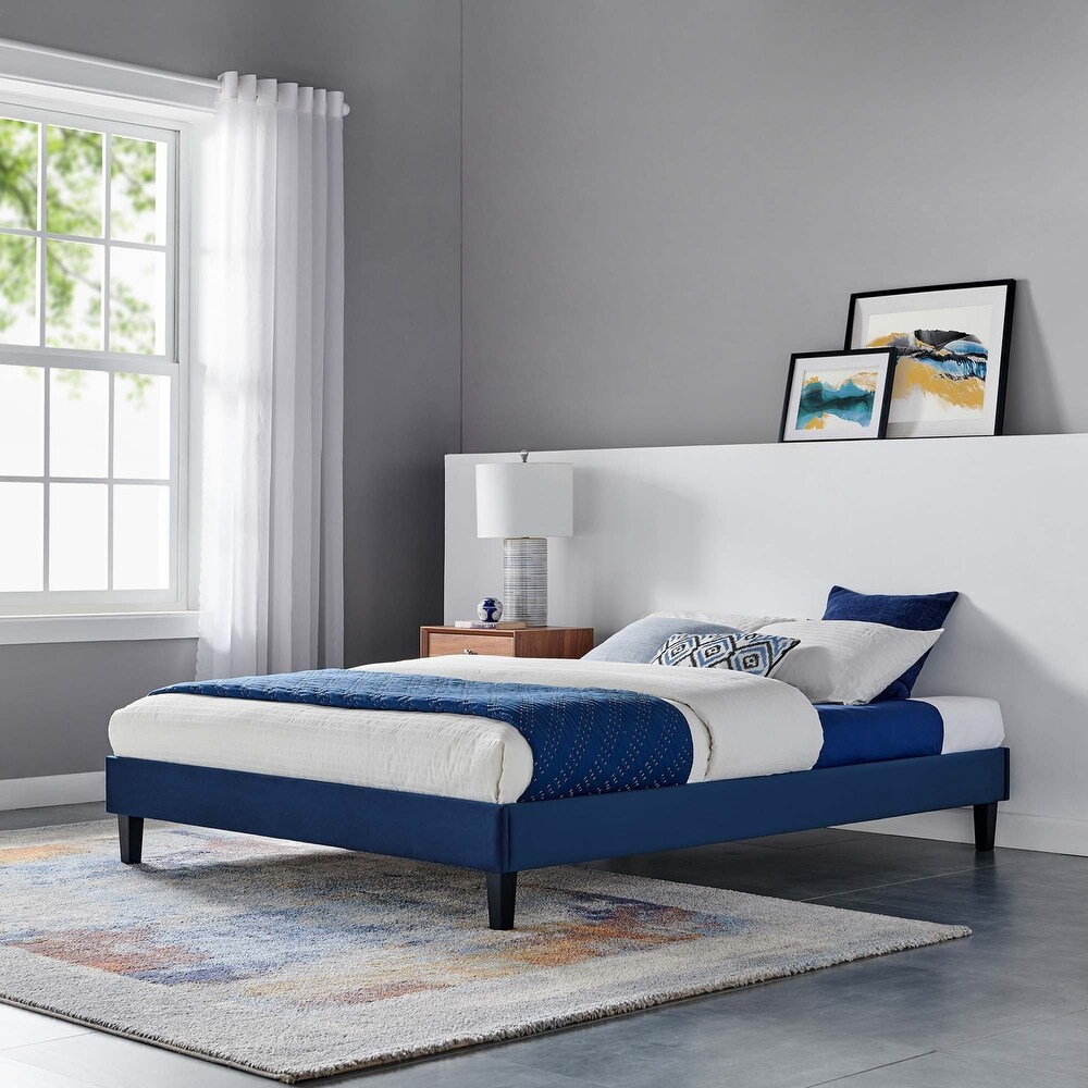 Modway Reign Performance Velvet Platform Bed Frame  Full  Navy