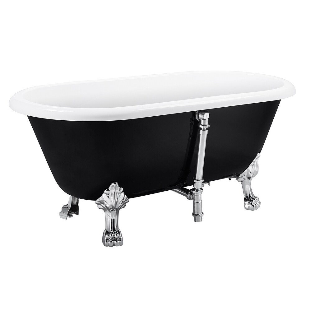 GIVINGTREE 59 in. Traditional Acrylic Clawfoot Bathtub Roll Top Bathtub in Black Soaking Tub with Drain