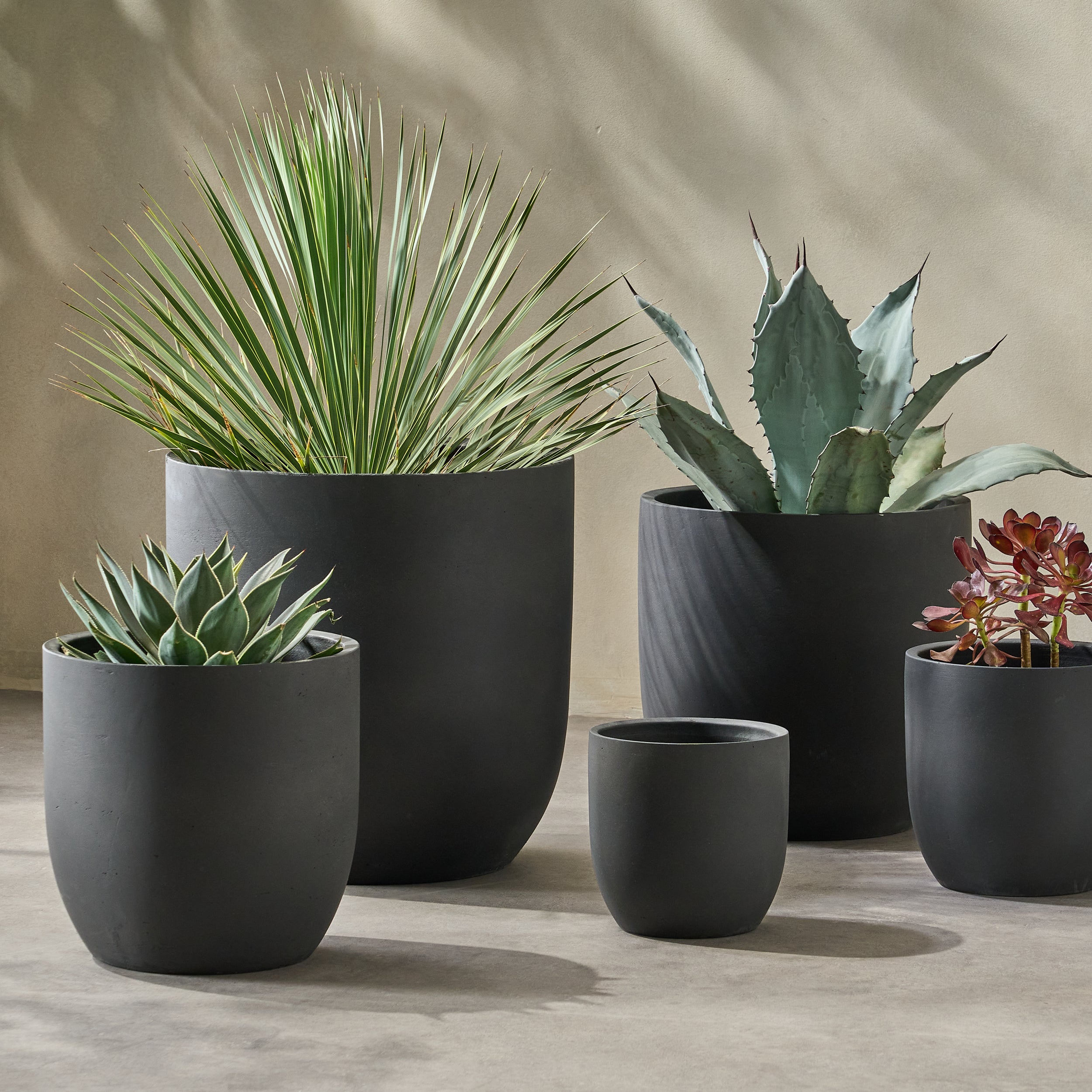 Rochelle Outdoor Cast Stone Planters (Set of 5)