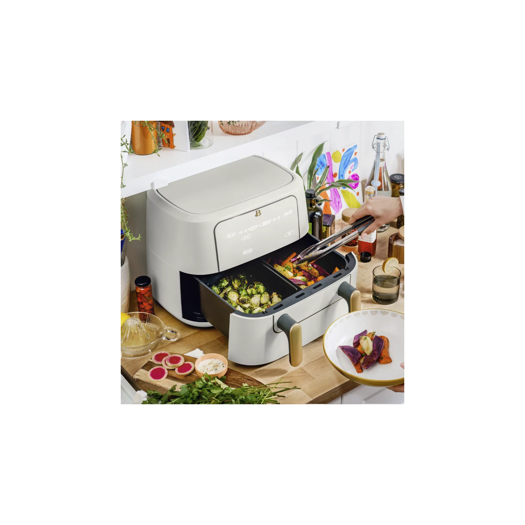 Beautiful 9QT TriZone Air Fryer， White Icing by Drew Barrymore