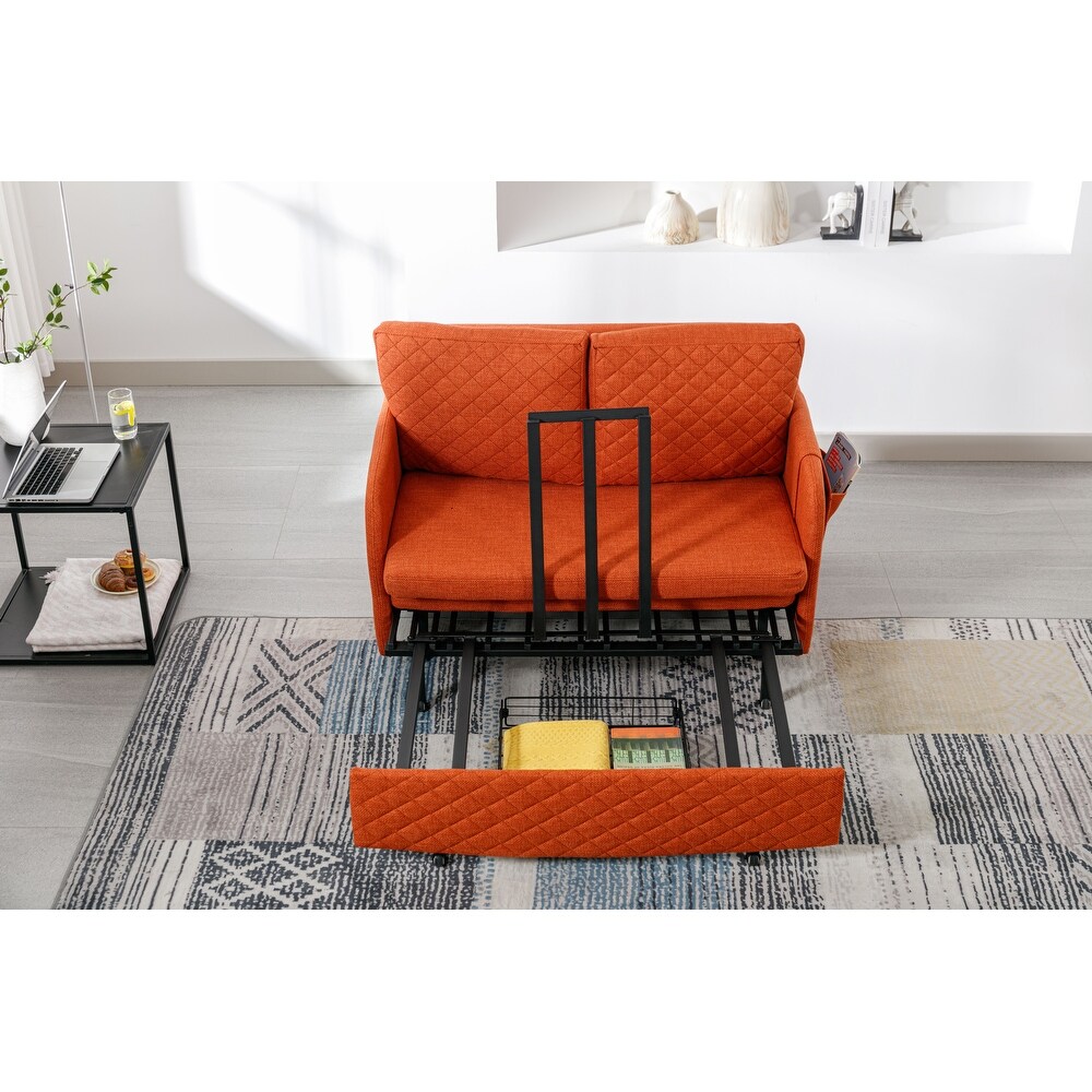 Convertible Sleeper Sofa Bed with Pull Out Bed  Pillows   Side Pockets Velvet Loveseat Recliner Bed Futon Sofa for Living Room