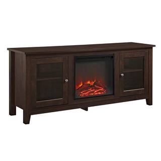 Walker Edison Furniture Company Traditional 58 in. Brown TV Stand fits TV up to 65 in. with Glass Doors and Electric Fireplace HD58FP4DWTB