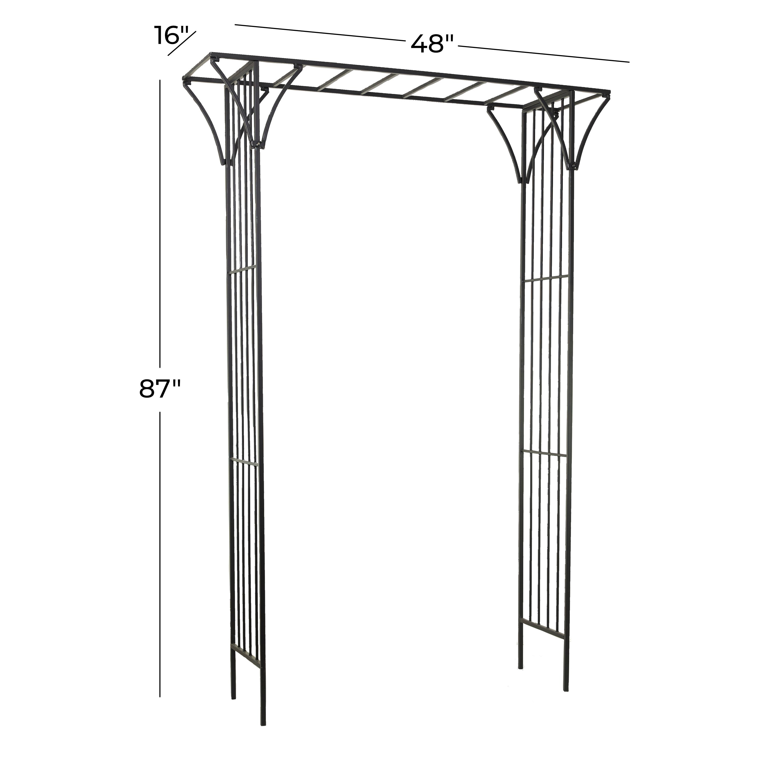 DecMode 87" Indoor Outdoor Black Metal Garden Arbor with Lattice Work Sides