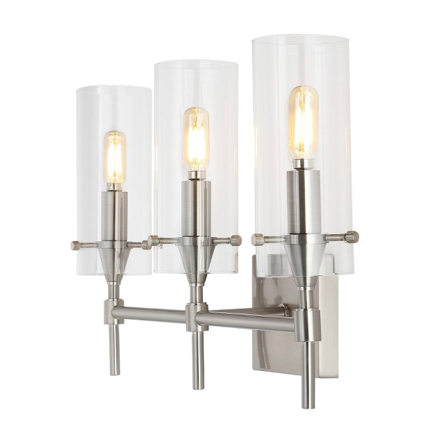 3 light Cato Modern Iron glass Led Vanity Nickel clear Jonathan Y