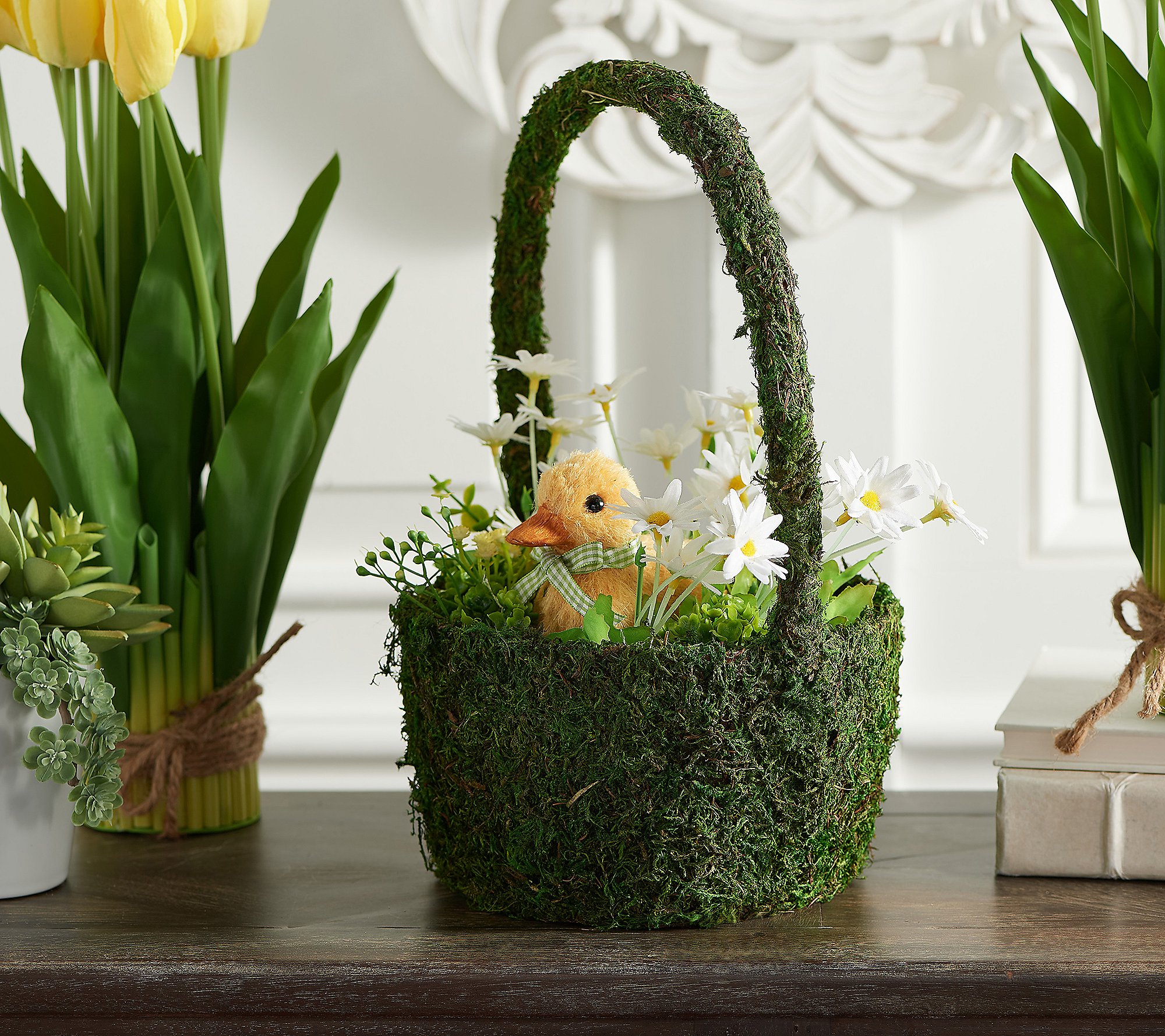 Moss Basket with Animal and Flowers by Valerie