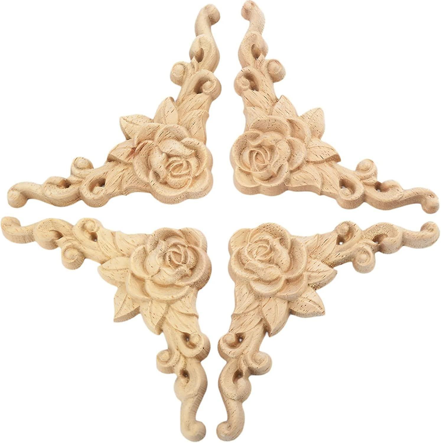 Carved Wood Floral Corner Applique for Furniture Door Decoration - 10 Pieces