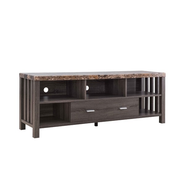 60 Inch Modern TV Entertainment Console， 5 Shelves， Faux Marble Top， Gray