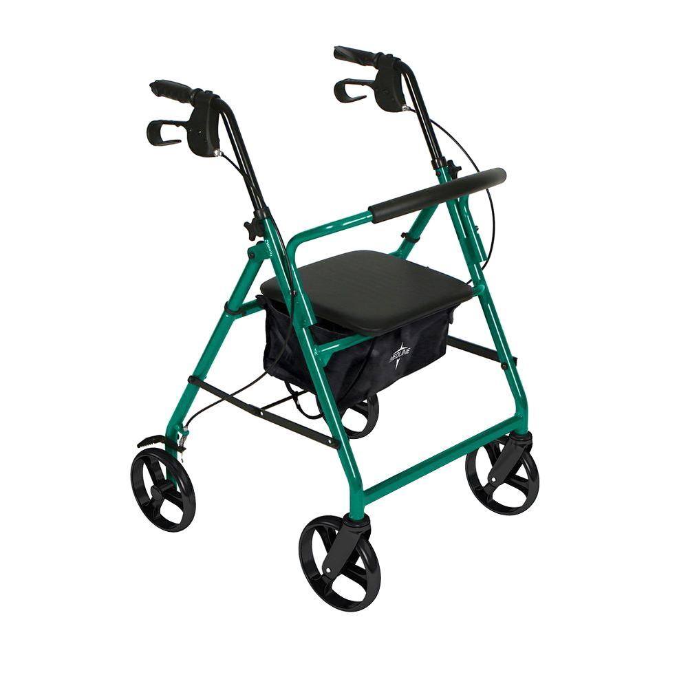 Medline Steel Lightweight Folding 4-Wheel Rollator in Green MDS86850EGS8