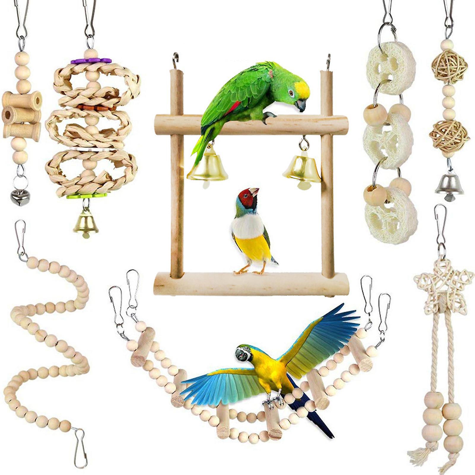 8 Pieces Parrot Chewing Toys Bird Toys Wooden Swing Soft Ladder Ladder Wooden Beads Rotating Stairs For Cockatiel， Conure， Mynah， Macow And Other Smal