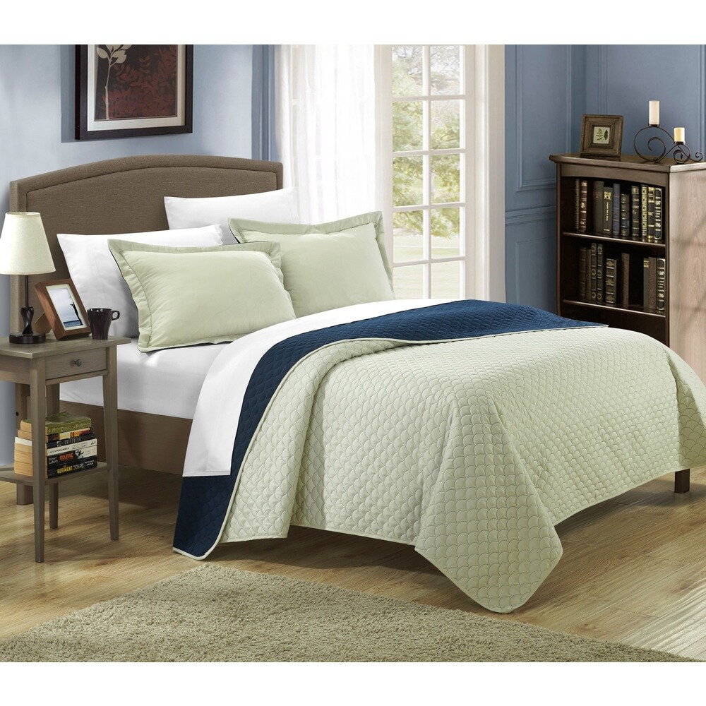 Chic Home Ressa Reversible Color Block 3 piece Quilt and Sham Set