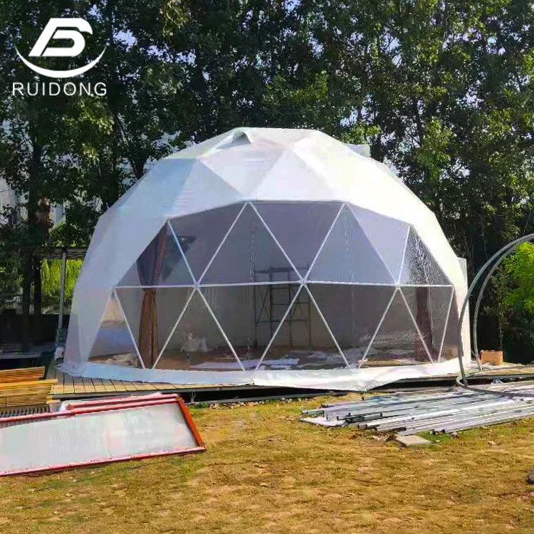 Outdoor Glamping Dome Tent House Geodesic Camping Hotel Tent With Top Ventilation Window Wood Floor