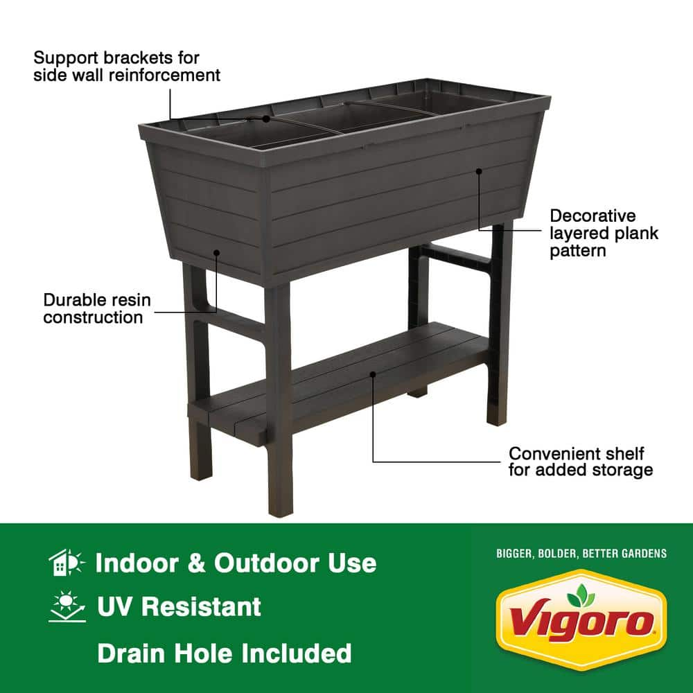 Vigoro 32.25 in. W x 31 in. H Elevated Resin Patio Garden Bed in Brown 999-2200