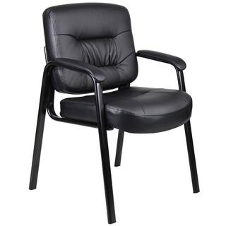 BOSS OFFICE Black Executive Mid Back LeatherPlus Guest Chair B7509