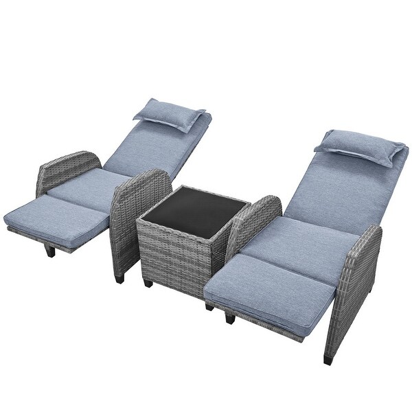 3 Piece Outdoor Rattan Twoperson Recliner Chair set W/Coffee Table