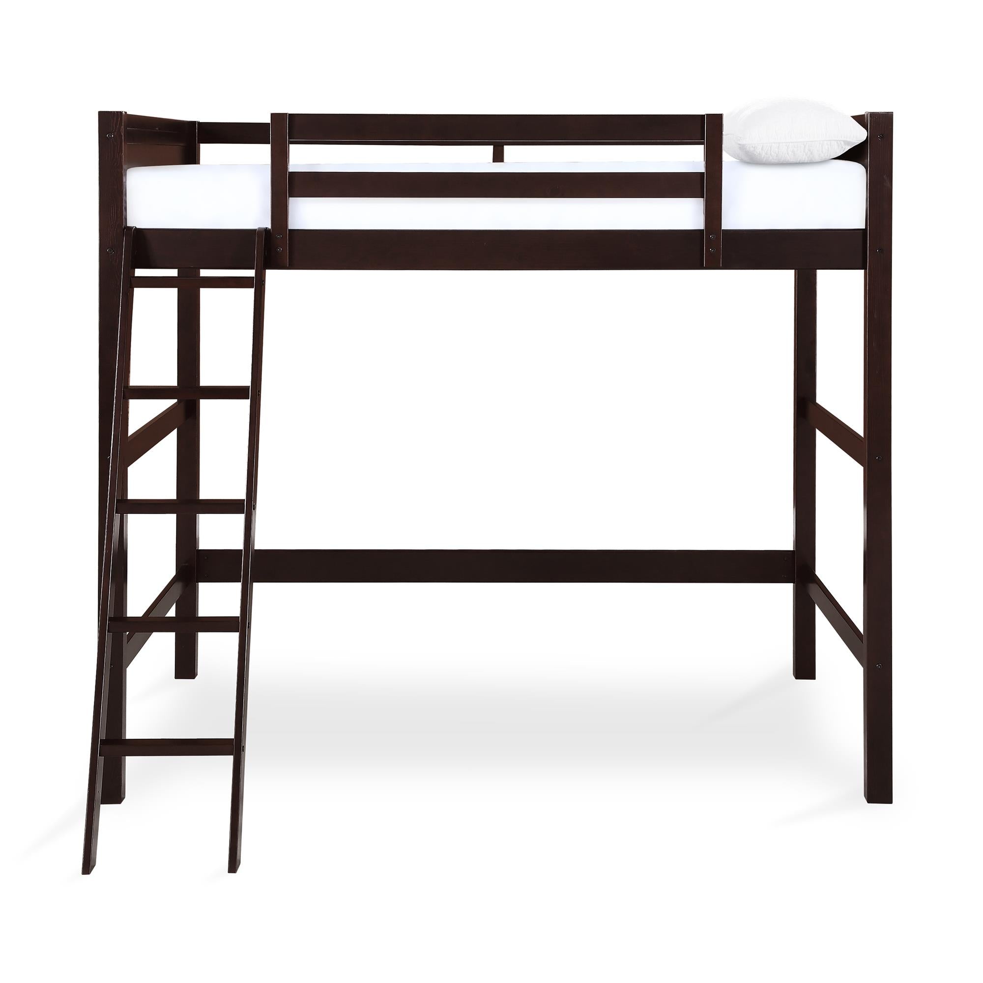 Your Zone Kids Wooden Loft Bed with Ladder, Full, Espresso