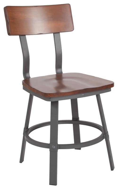 Flash Furniture Flint Metal Dining Side Chair in Rustic Walnut   Industrial   Dining Chairs   by Homesquare  Houzz