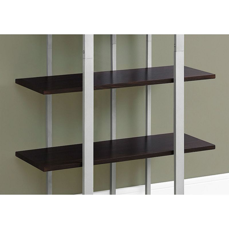 60 Cappuccino Brown and Silver Contemporary 4 Shelves Rectangular Bookcase