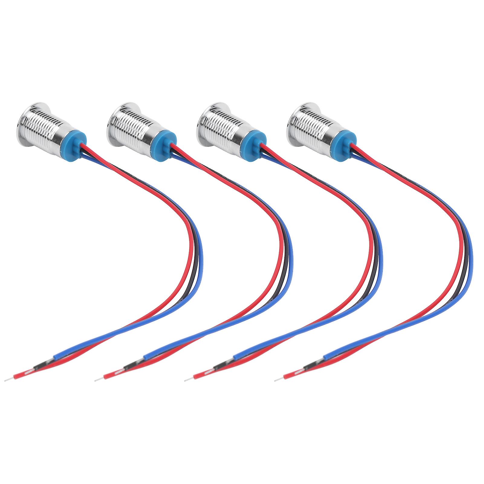 4 Sets PreWired Round LEDs Waterproof 2Color Light Common Anode Anode Electrode 1224V 12mm(Red and Blue )