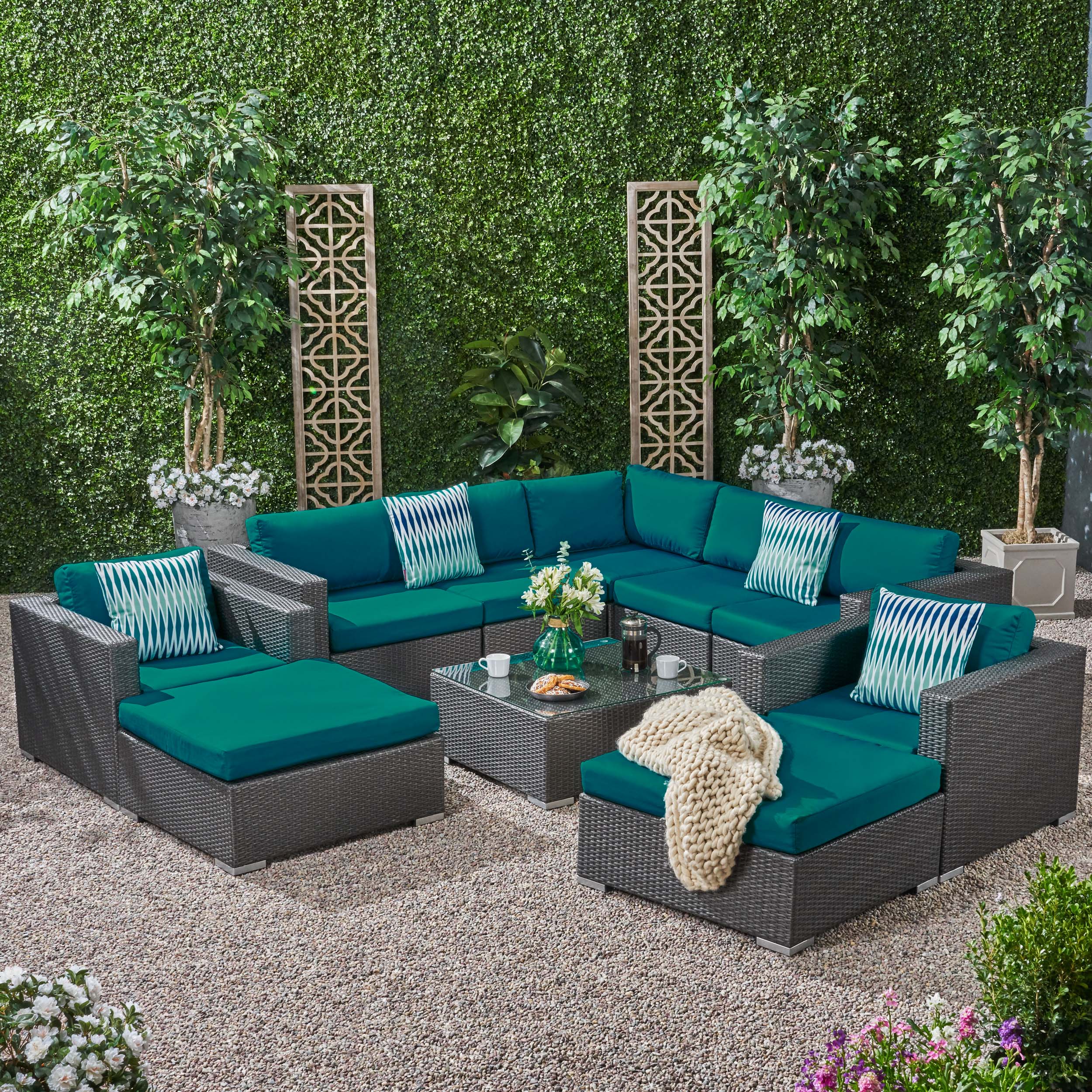 Kyra Outdoor 7 Seater Wicker Sectional Sofa Set with Sunbrella Cushions