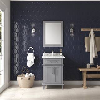 Home Decorators Collection Sonoma 24 in. W x 20 in. D x 34 in. H Bath Vanity in Pebble Gray with White Carrara Marble Top 9784800240