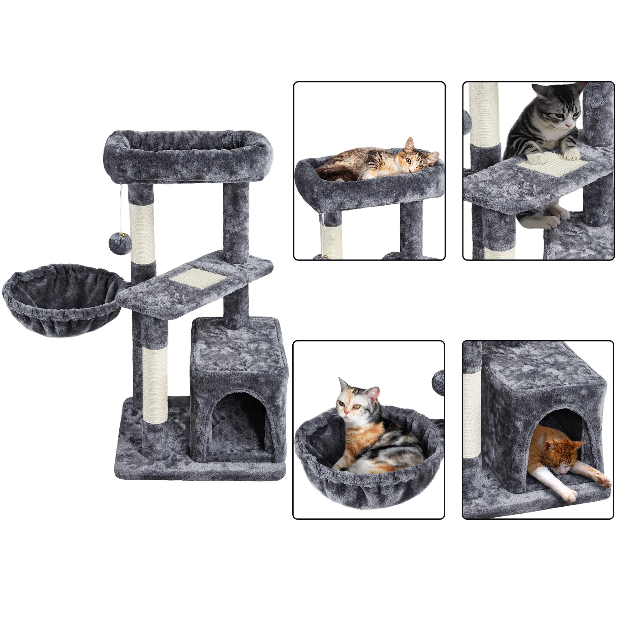 TOPEAKMART Dark Gray Plush Cat Tree for Kittens， 33