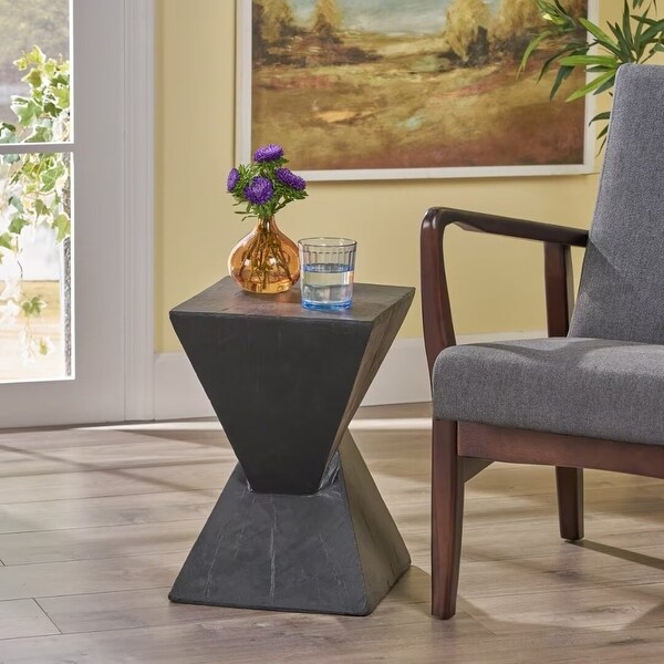 Outdoor side table with twisted hourglass structure，woodlike finish