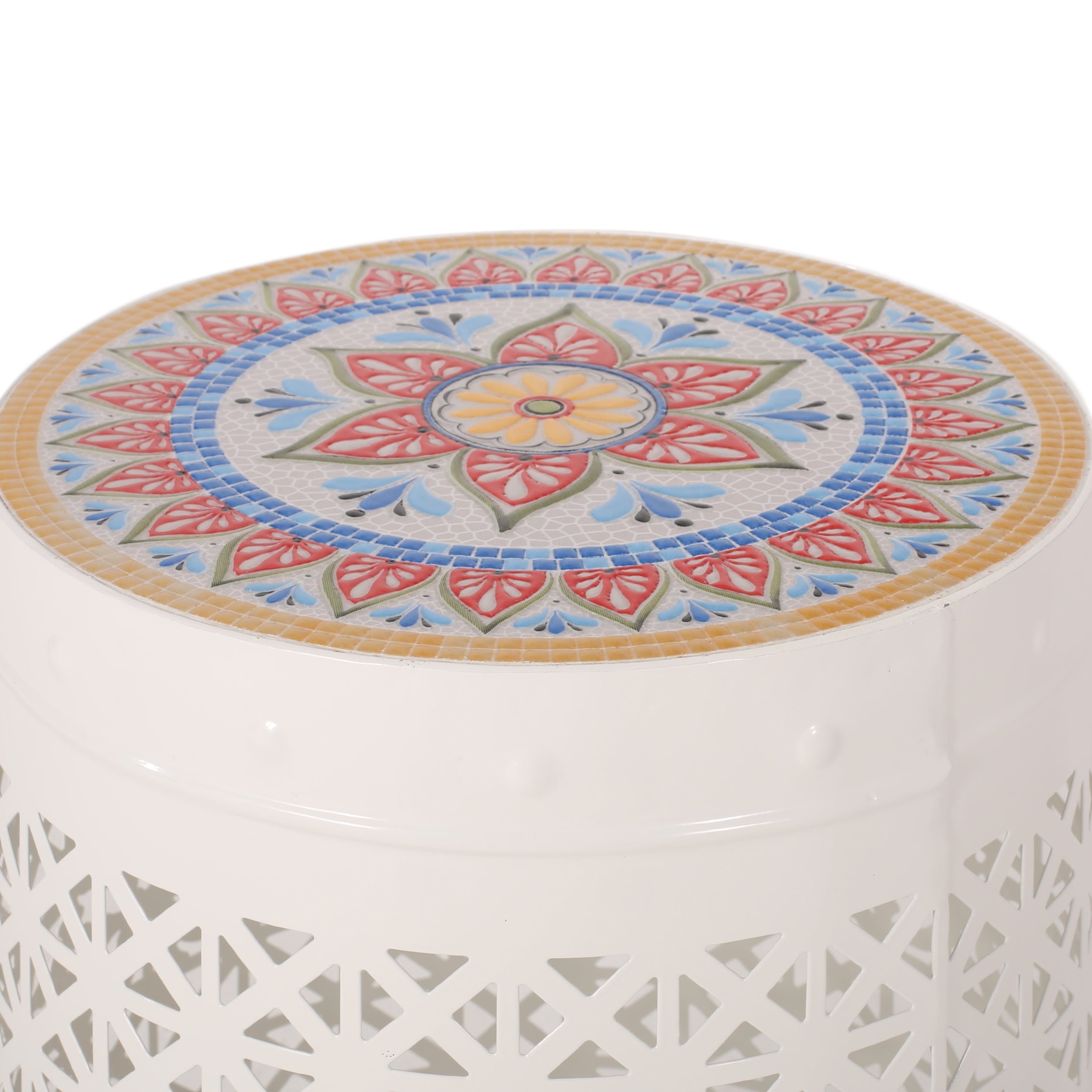 Khalief Outdoor Lace Cut Side Table with Tile Top