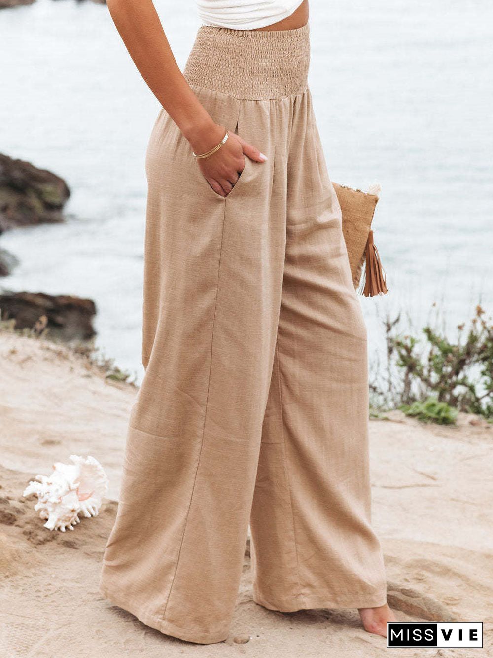 Spring Summer for Women 2022 New Women Pants Office Lady Cotton Linen Pockets Solid Loose Casual White Wide Leg Long Trousers