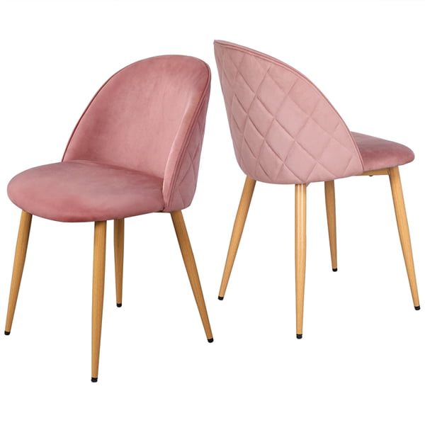 SMILE MART 2pcs Mid Century Upholstered Velvet Dining Chairs， Pink