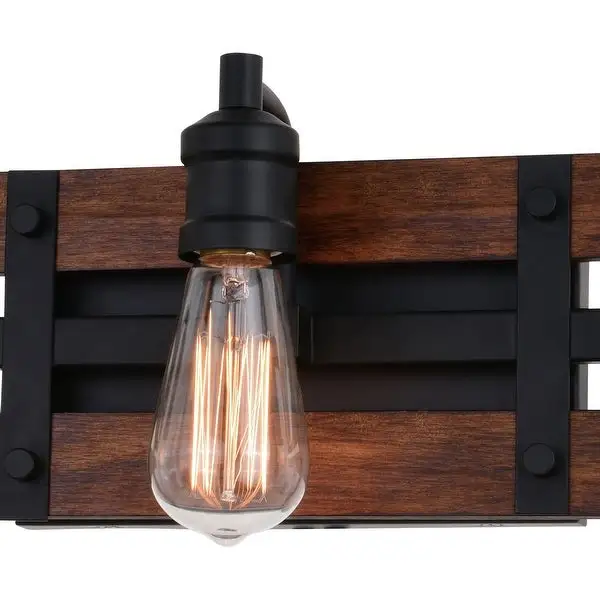 Carrington Black and Solid Wood Walnut Finish Slat Farmhouse Bathroom Vanity Light Fixture