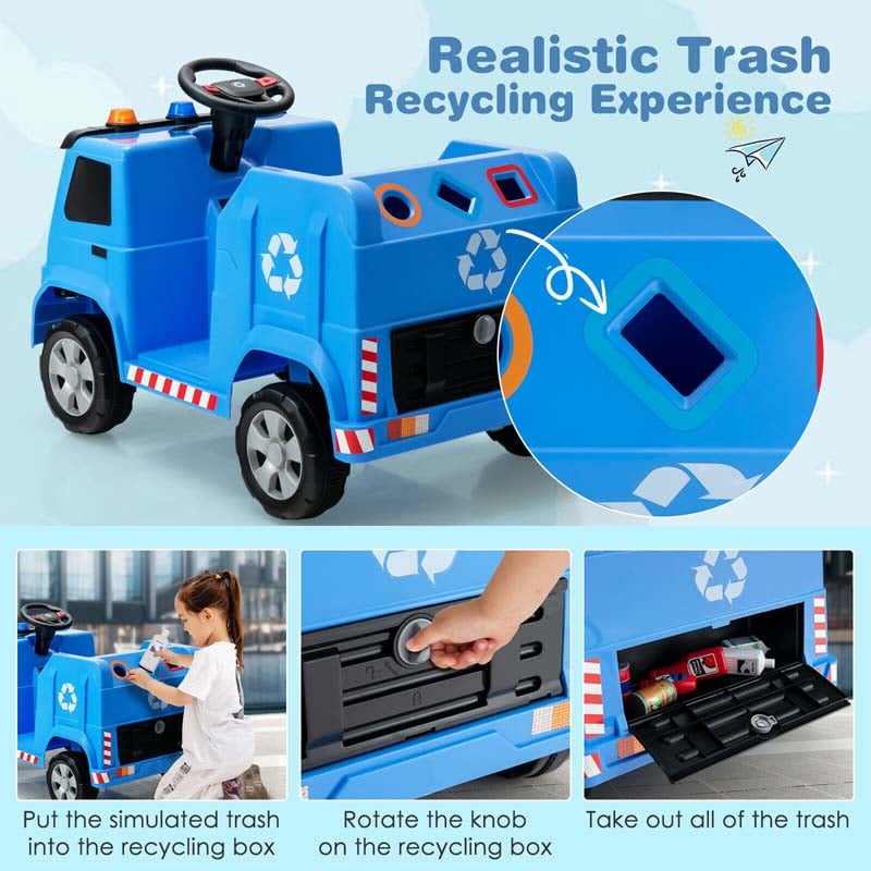 12V Kids Ride On Recycling Trash Truck Battery Powered RC Riding Toy Car with Recycling Accessories