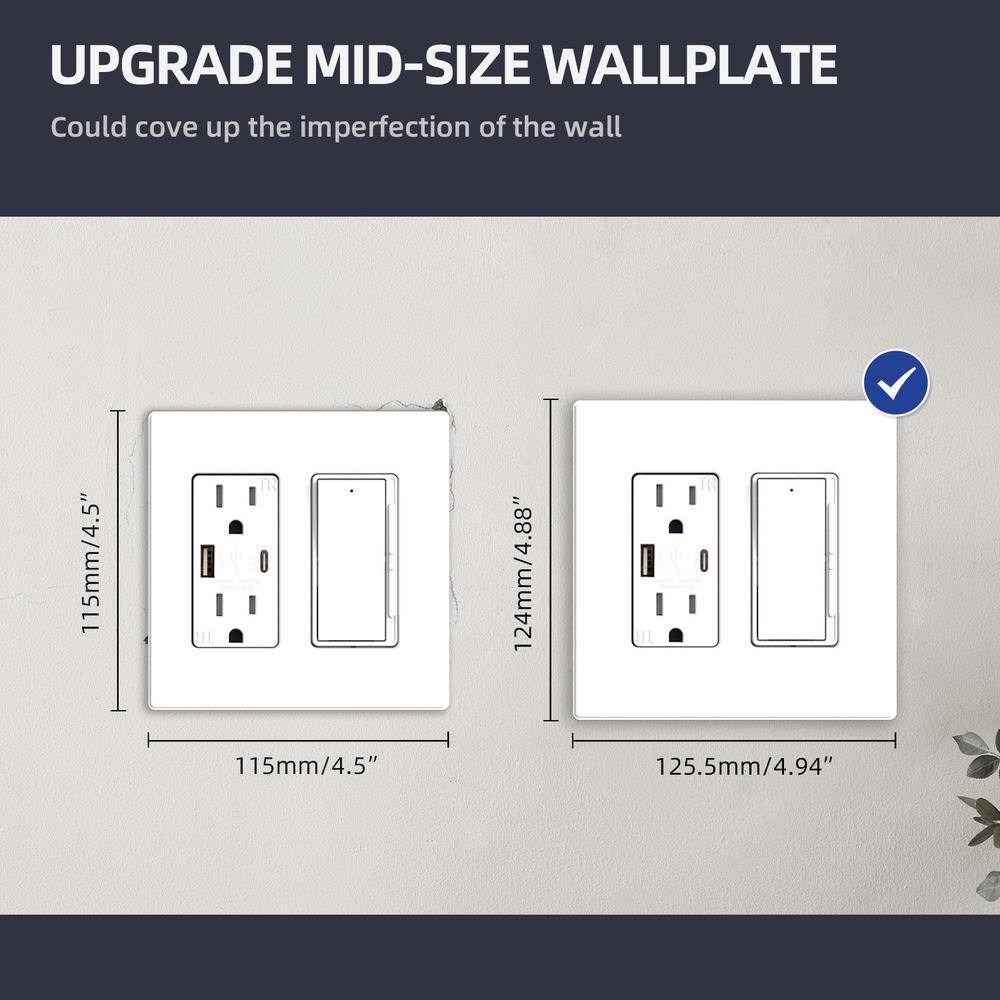 ELEGRP 2-Gang Midsize Screwless DecoratorRocker Wall Plate White (5-Pack) 3032GM-WH5