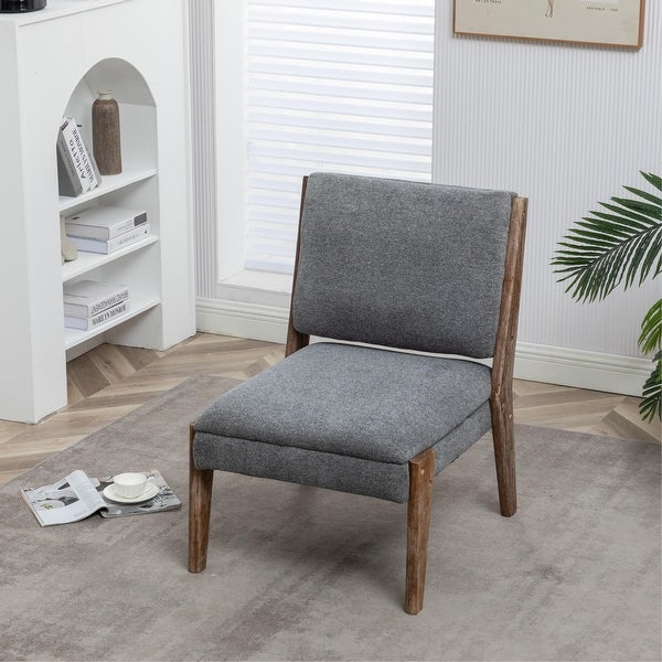 Chenille Single Accent Chair， Wooden Legs， Padded Upholstery， High Density Foam， Small Modern Armless Chair