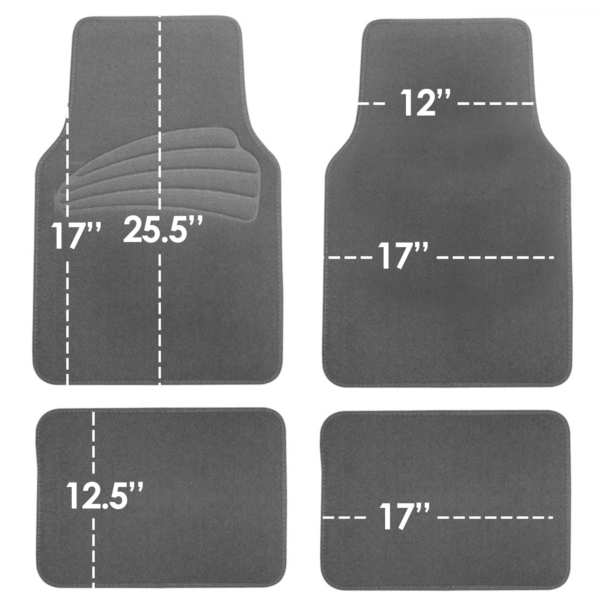 FH Group 4pcs Car Floor Mats For Auto Car SUV Carpet Liner Gray With Gray Dash Mat Gift