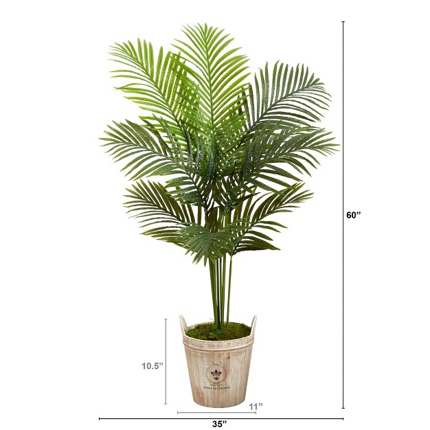 Nearly Natural 5-ft Paradise Palm Artificial Tree In Farmhouse Planter