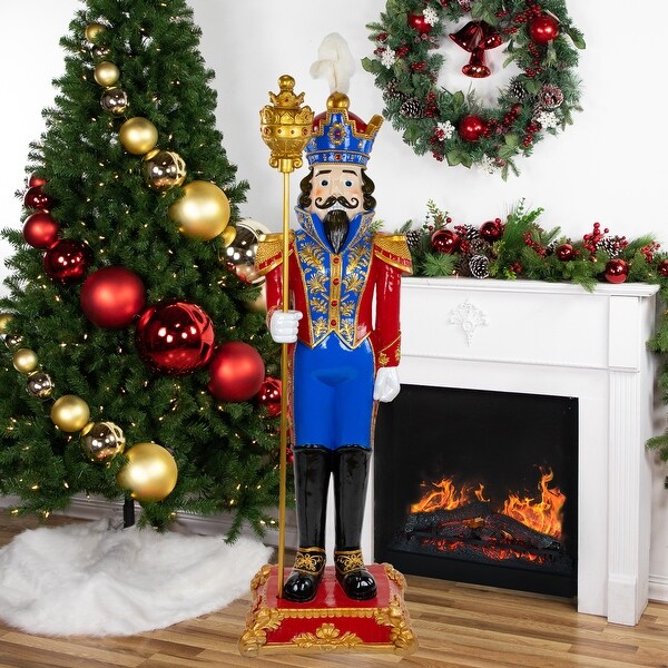 Standing Commercial Christmas Nutcracker Soldier Scepter 6.5' Red Blue