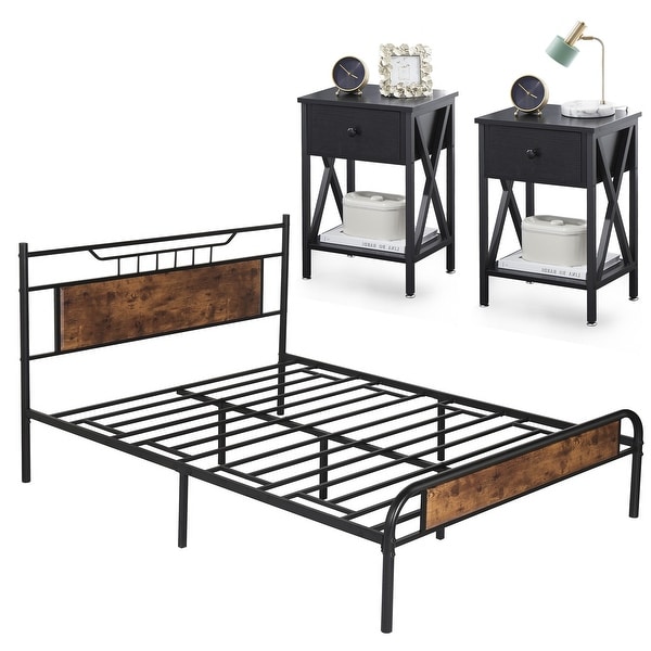 Taomika Mid Century 3-Pieces Bed and Nightstands Sets - - 34810956