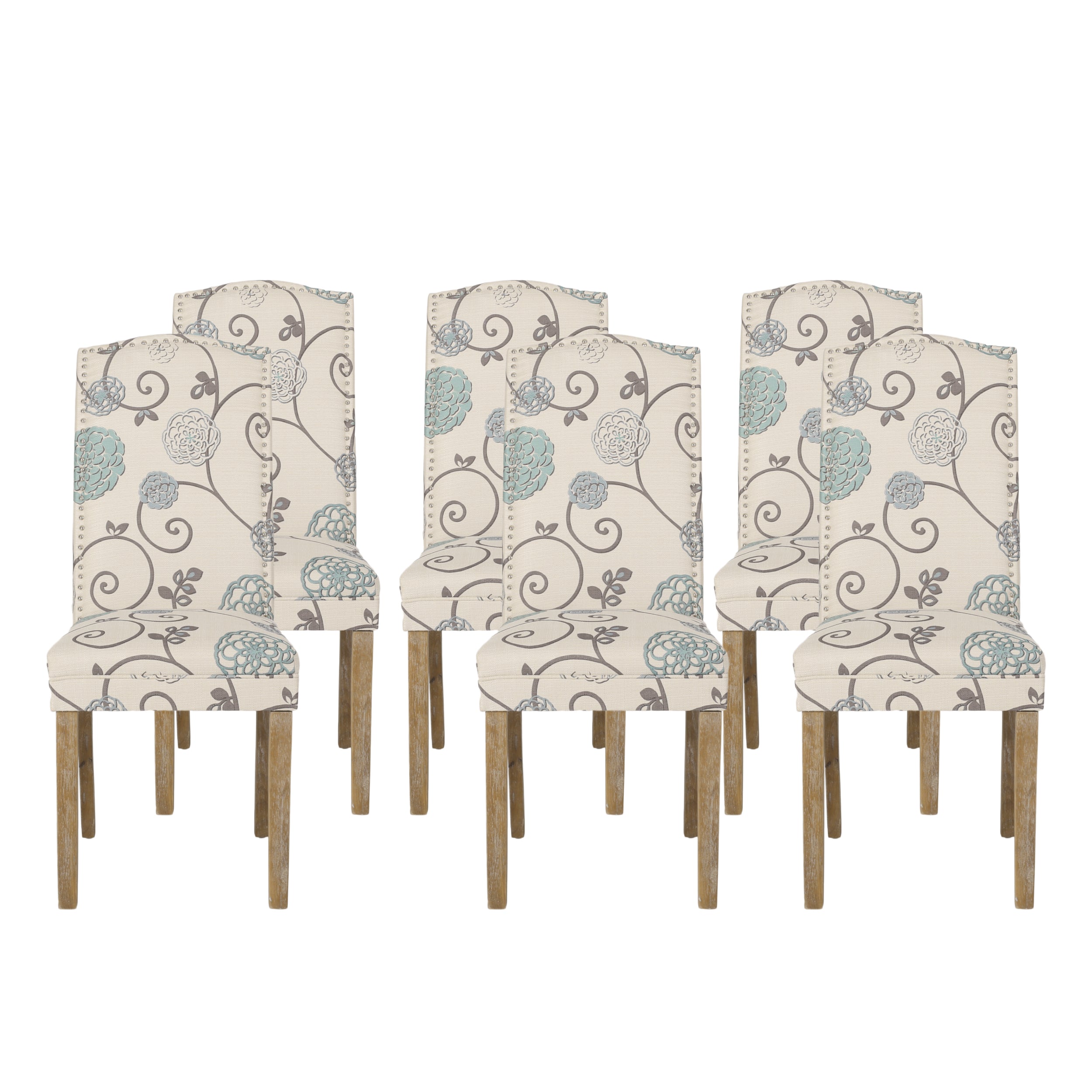 Geromin Contemporary Fabric Dining Chairs with Nailhead Trim, Set of 6