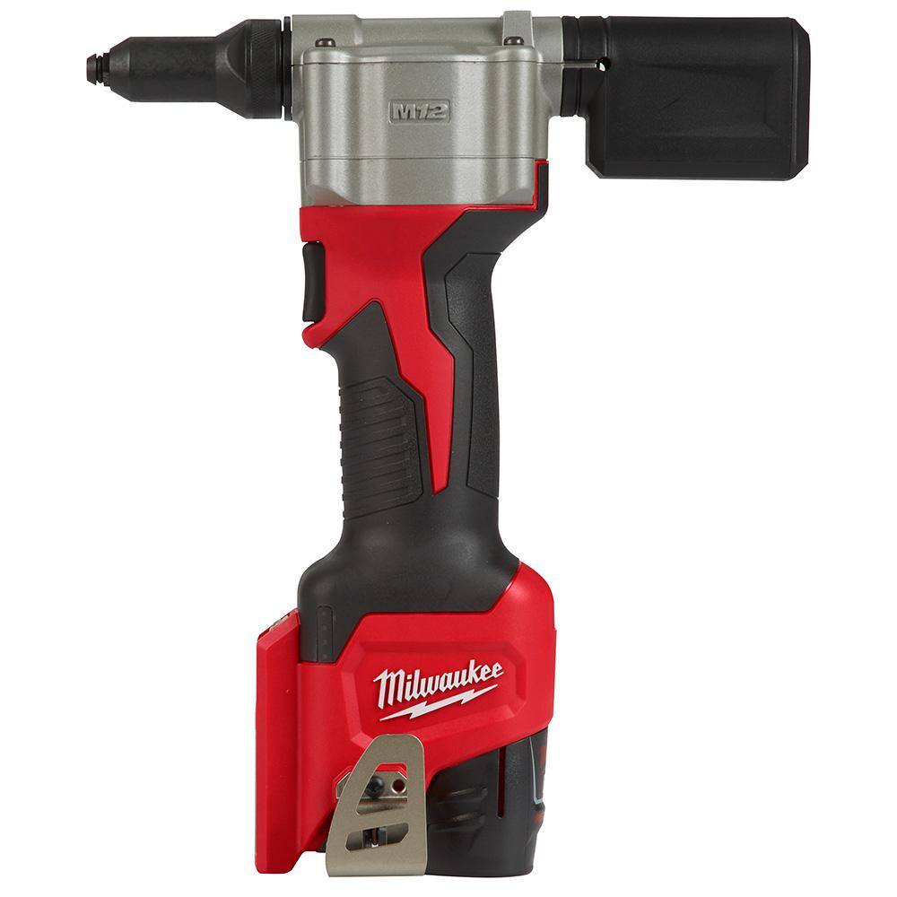 MW M12 12-Volt Lithium-Ion Cordless Rivet Tool Kit with Free M12 Right Angle Drill 2550-22-2415-20