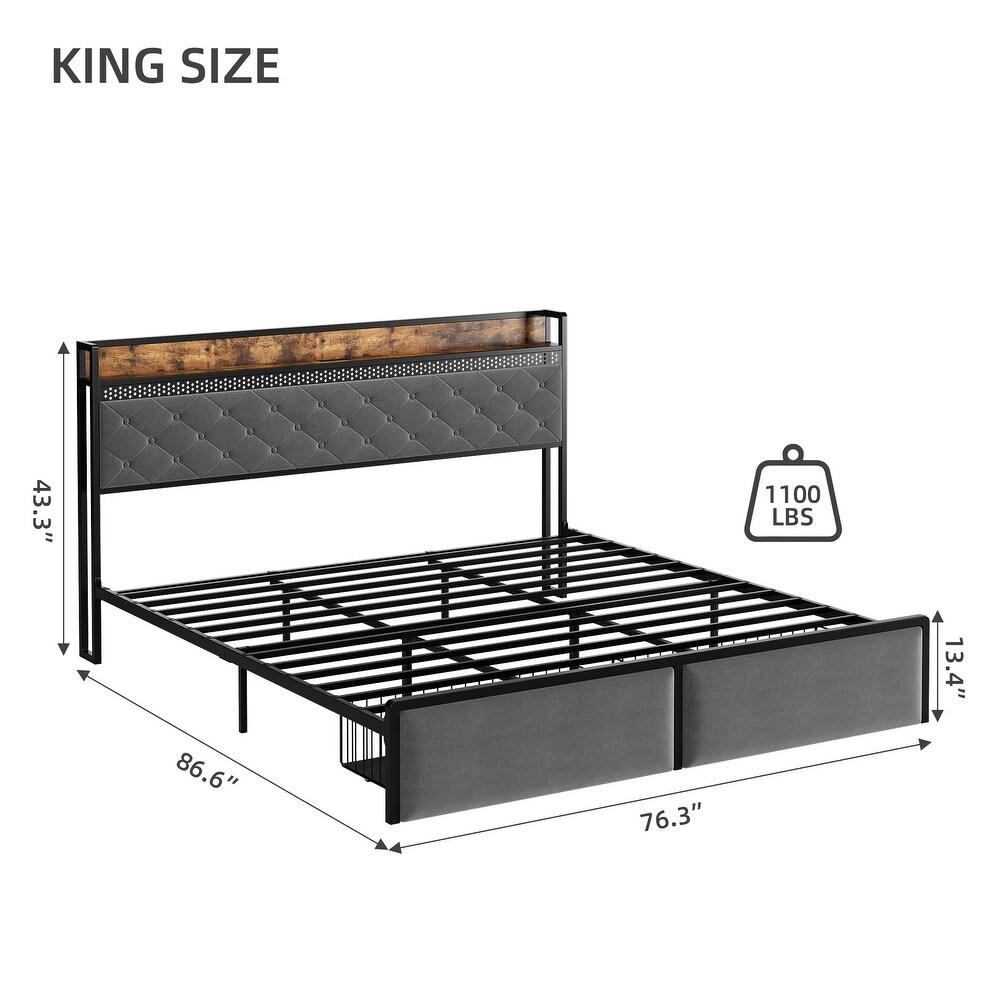 Bed Frame with 2 Storage Drawers LED