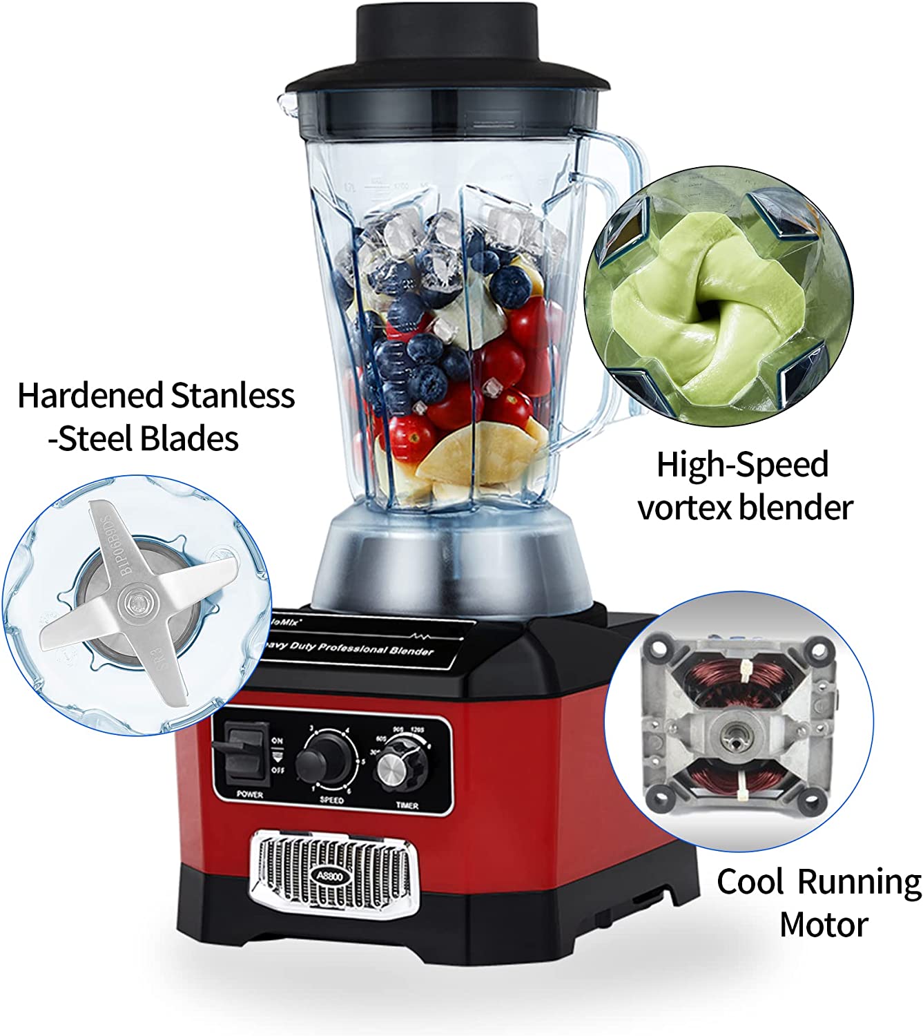 General Heavy Duty Professional Blender  General 2200W Commercial Grade General Blender With 70Oz Container For Shakes  Smoothies  Ice Crushing  General Fruits  Soups  Dry Grinding (Red)