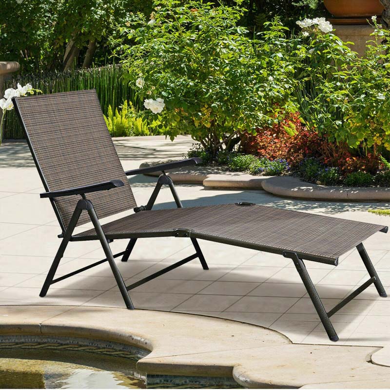 2 Pcs Folding Pool Lounger Weatherproof 5-Position Outdoor Chaise Lounge Chair for Lawn Patio Garden Beach