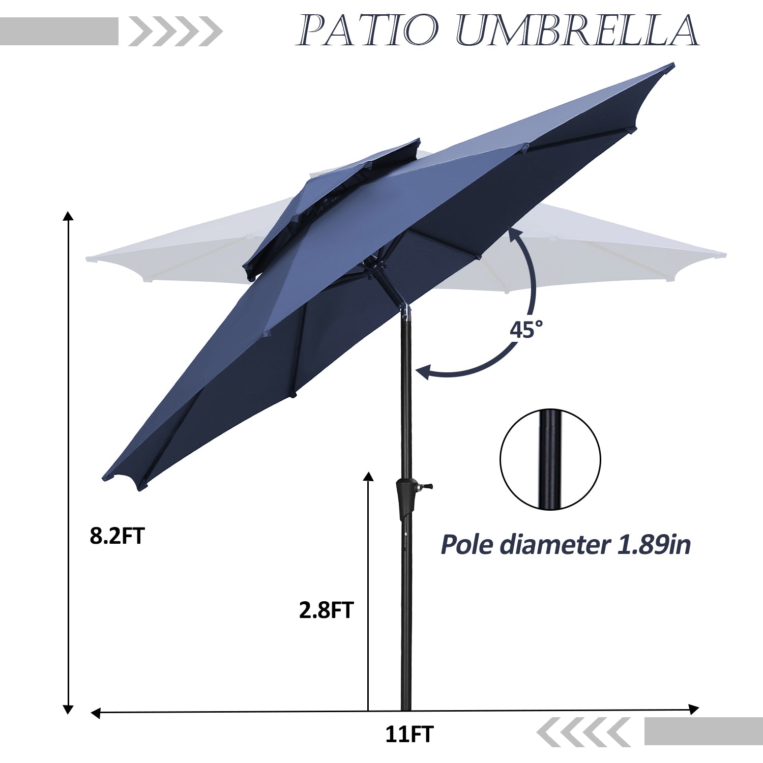 Autlaycil 11FT 2 Tiers Patio Umbrellas Market Outdoor Table Umbrellas with Navy Blue