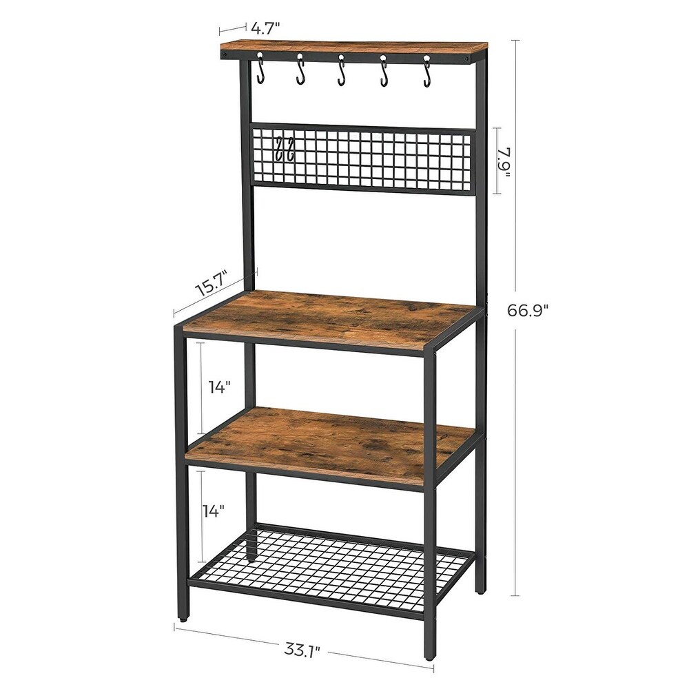 VASAGLE ALINRU Kitchen Bakers Rack Cupboard  Mesh Panel  3 Shelves  and Adjustable Feet  for Microwave Oven Cooking Utensils