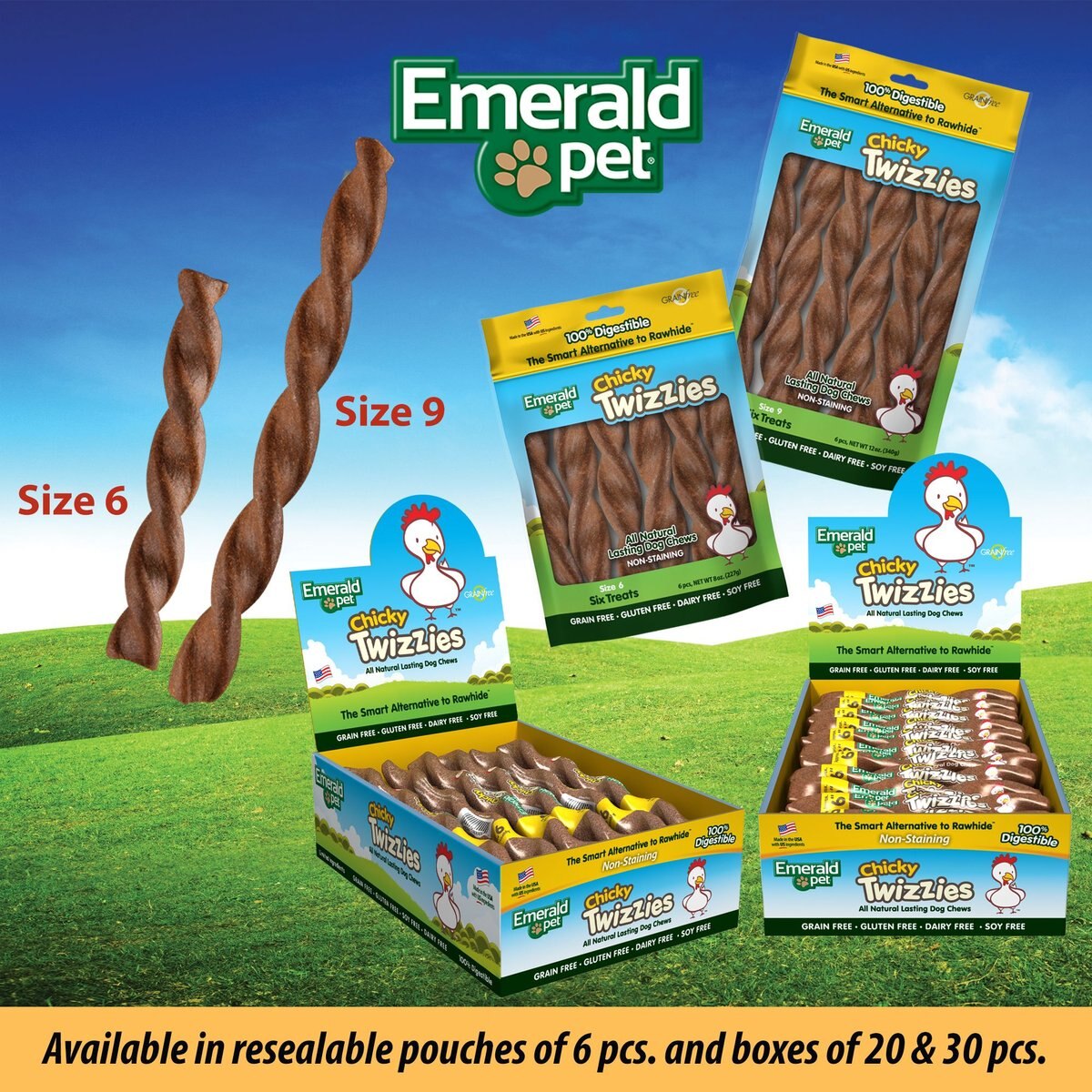 Emerald Pet Piggy Twizzies Grain-Free Dog Treats. 9-in